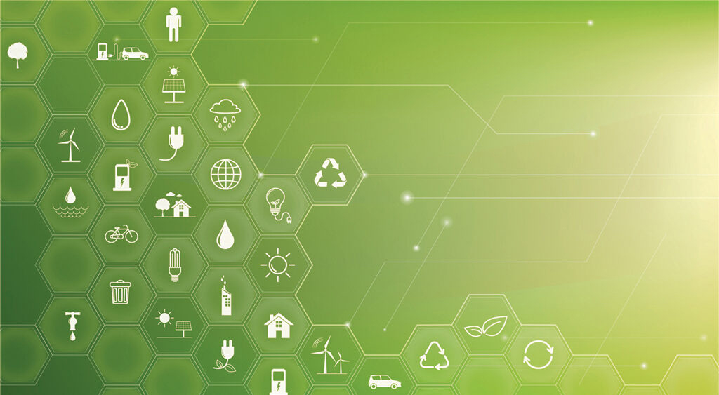 Green Business template and background for Sustainability concept with flat icons